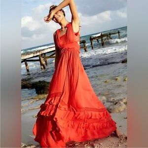 FREE PEOPLE Santa Maria Maxi Dress coral SZ XS *altered*